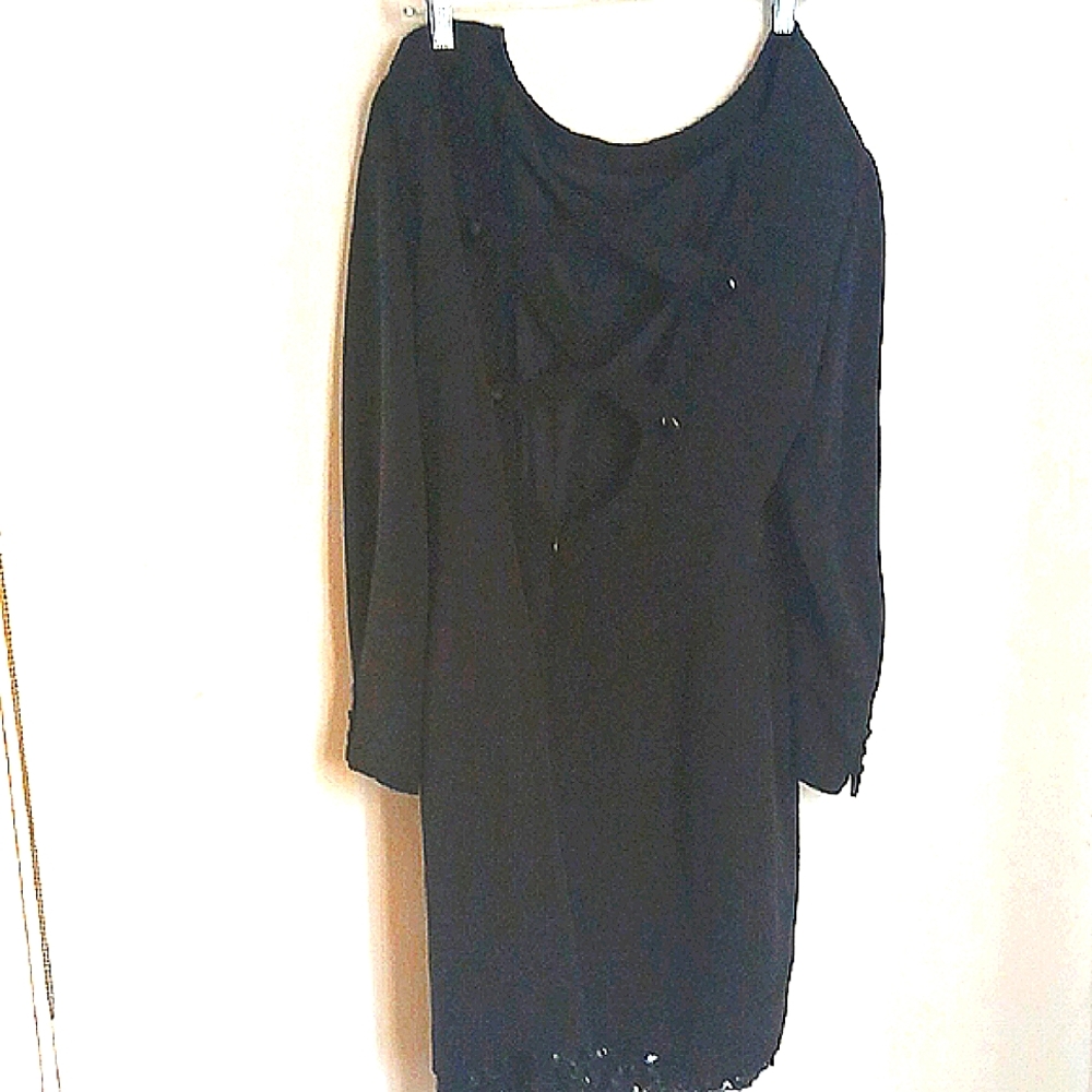 Escada COUTURE Elegant 100 Silk Black Dress with Lace Detail